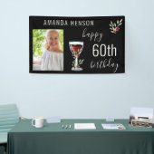 Rode Wijnglas Waterverf Foto 60e Verjaardag Spandoek (Beurs)