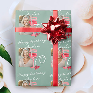 Rode Wijnglas Waterverf Verjaardagsfeest Foto Cadeaupapier