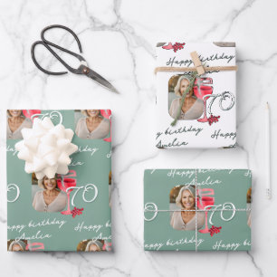 Rode Wijnglas Waterverf Verjaardagsfeest Foto Inpakpapier Vel