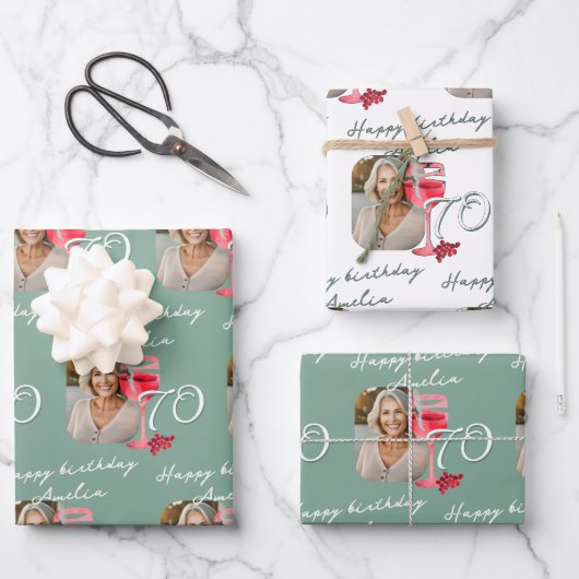 Rode Wijnglas Waterverf Verjaardagsfeest Foto Inpakpapier Vel (Voorkant)