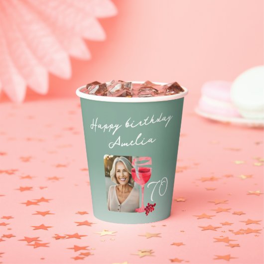 Rode Wijnglas Waterverf Verjaardagsfeest Foto Papieren Bekers (Insitu)