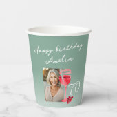 Rode Wijnglas Waterverf Verjaardagsfeest Foto Papieren Bekers (Achterkant)