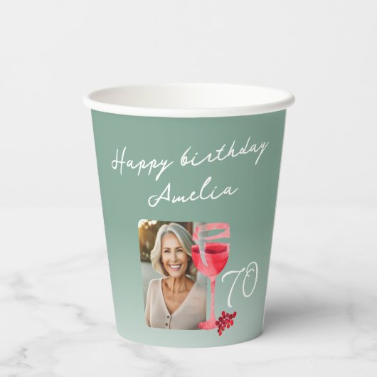 Rode Wijnglas Waterverf Verjaardagsfeest Foto Papieren Bekers (Achterkant)