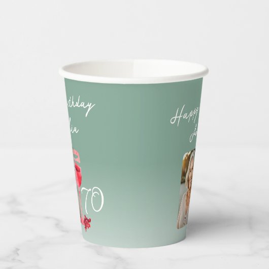 Rode Wijnglas Waterverf Verjaardagsfeest Foto Papieren Bekers (Links)