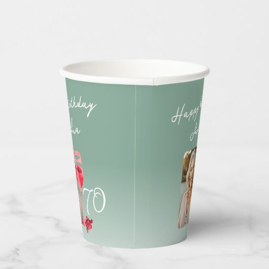 Rode Wijnglas Waterverf Verjaardagsfeest Foto Papieren Bekers (Rechts)