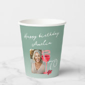 Rode Wijnglas Waterverf Verjaardagsfeest Foto Papieren Bekers (Voorkant)