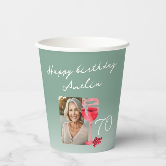 Rode Wijnglas Waterverf Verjaardagsfeest Foto Papieren Bekers (Voorkant)