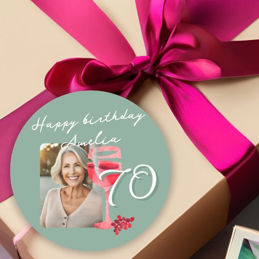 Rode Wijnglas Waterverf Verjaardagsfeest Foto Ronde Sticker