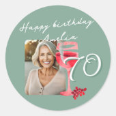 Rode Wijnglas Waterverf Verjaardagsfeest Foto Ronde Sticker (Voorkant)