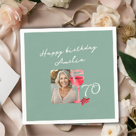 Rode Wijnglas Waterverf Verjaardagsfeest Foto Servet