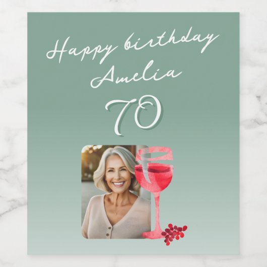 Rode Wijnglas Waterverf Verjaardagsfeest Foto Wijn Etiket (Enkel label)