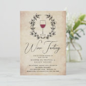 Rode wijnlaurier krans  wijnproeverij kaart (Staand voorkant)