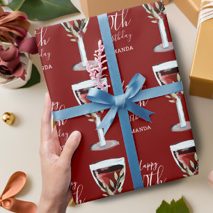 Rode wijnroos aquarel 60ste verjaardag cadeaupapier