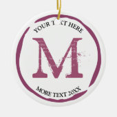 Rode wijnvlek ring met monogram Kerstmis Keramisch Ornament (Voorkant)