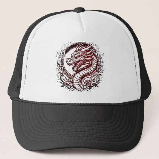Rode Wijsheidsdraak Trucker Pet (Voorkant)