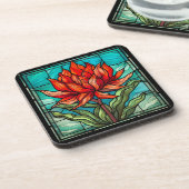 Rode Wildbloem in Glas in lood Bier Onderzetter (Linkerzijde)