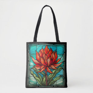 Rode Wildbloem in Glas in lood Tote Bag