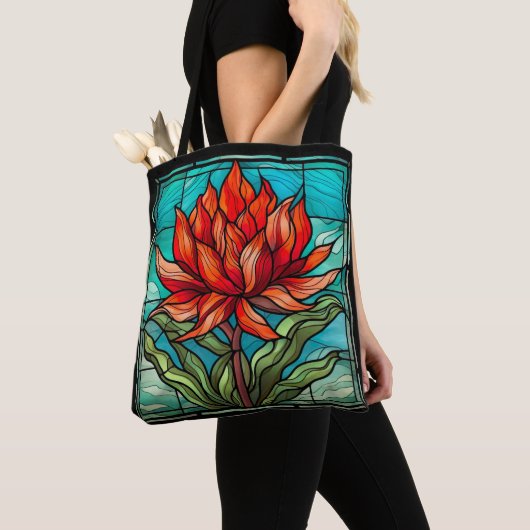 Rode Wildbloem in Glas in lood Tote Bag (Dichtbij)