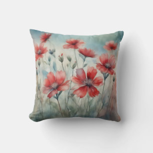 Rode Wildbloemen Lente Waterverf Bloemen Kussen