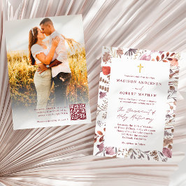 Rode Wilde Bloemen Foto QR Code Katholieke Bruilof Kaart