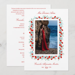 Rode wilde bloemen Garland Quinceañera Geavanceerd Kaart
