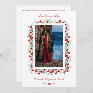 Rode wilde bloemen Garland Quinceañera Geavanceerd Kaart