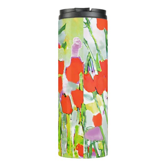 Rode wilde bloemen in de veldwaterkleurThermische  Thermosbeker (Achterkant)