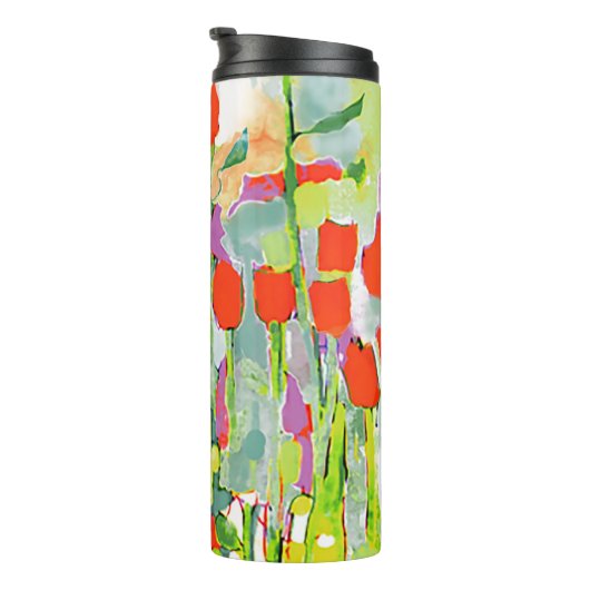 Rode wilde bloemen in de veldwaterkleurThermische  Thermosbeker (Geroteerd rechts)