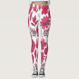 Rode wilde bloemen leggings