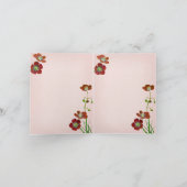 Rode wilde bloemen op het roze huwelijk Dank je Bedankkaart (Binnen)