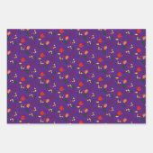 Rode wilde bloemen paars patroonpapier inpakpapier vel (Voorkant)