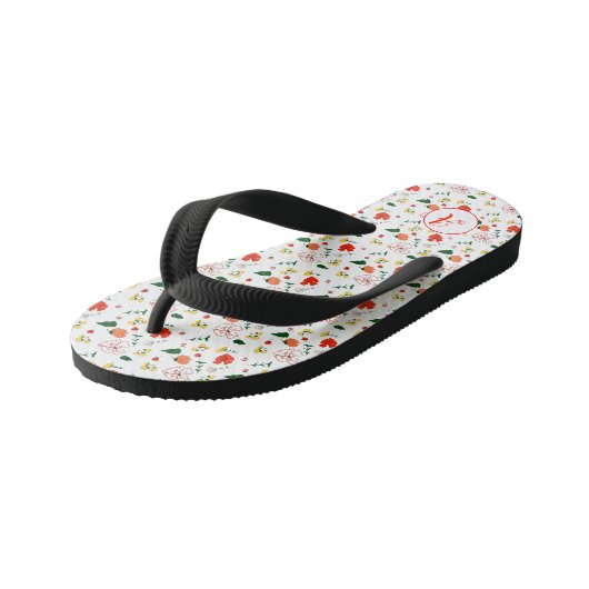 Rode wilde bloemen patroon meisje initiaal kinder teenslippers (Schuin)