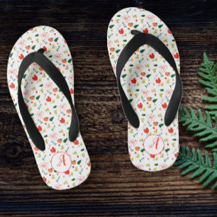 Rode wilde bloemen patroon meisje initiaal kinder teenslippers