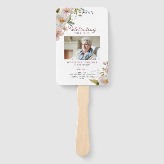 Rode Wilde Bloemen Rouwprogramma Set Vouwventilato Handwaaier (Voorkant)