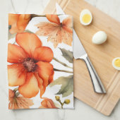 Rode Wilde Bloemen Watercolor Kunst Theedoek (Quarter Fold)