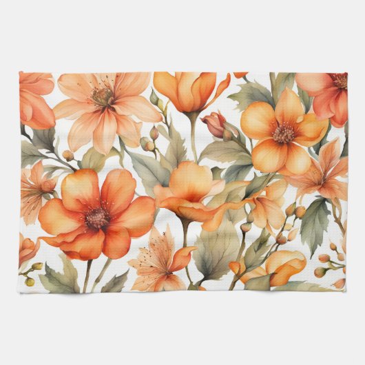 Rode Wilde Bloemen Watercolor Kunst Theedoek (Horizontaal)