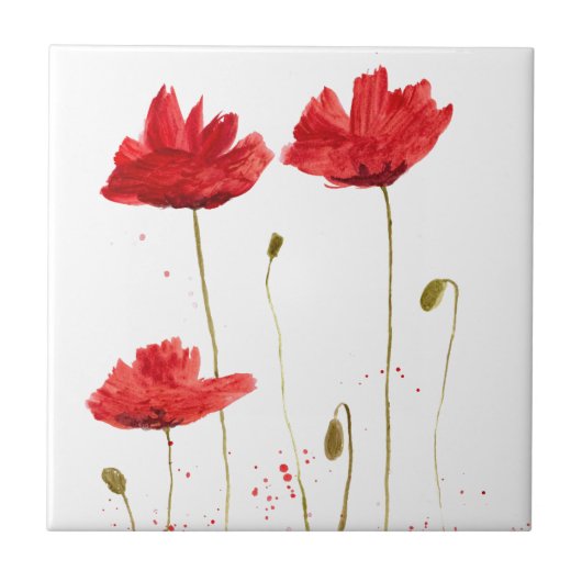Rode wilde bloemen waterverf Kitchen Rustic Tegeltje (Voorkant)