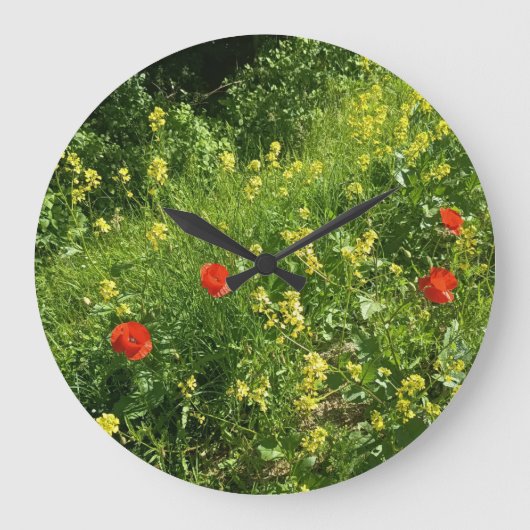 Rode Wilde Bloemenweide Wandklok (Voorkant)