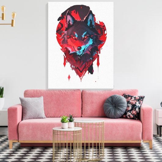 Rode Wildernis: De majestueuze wolf Canvas Afdruk (Insitu (Woonkamer))