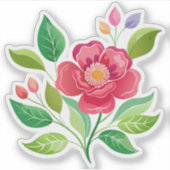 Rode Wildflower Custom-Cut Vinyl Sticker (Voorkant)