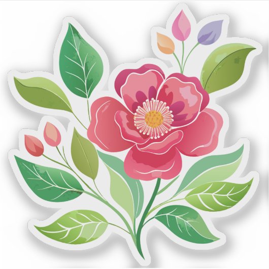 Rode Wildflower Custom-Cut Vinyl Sticker (Voorkant)