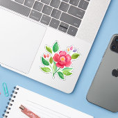 Rode Wildflower Custom-Cut Vinyl Sticker (Laptop met iPhone)