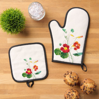 Rode Wilg II Droom: Vintage Botanisch  Ovenwant & Pannenlap Set