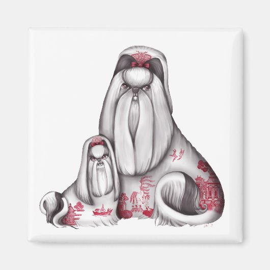 Rode Willow Shih Tzus Magnet (Voorkant)