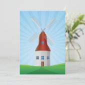 Rode windmolen op groene heuvels blauwe lucht kaart (Staand voorkant)
