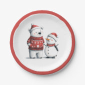 Rode Winter Beer & Sneeuwmannen | Winter Wonderlan Papieren Bordje (Voorkant)