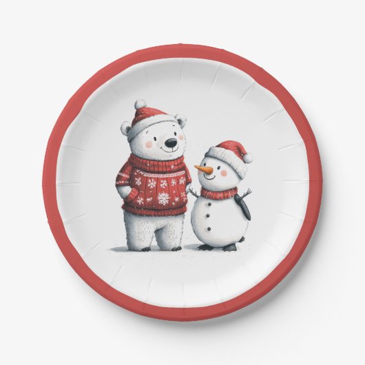 Rode Winter Beer & Sneeuwmannen | Winter Wonderlan Papieren Bordje (Voorkant)