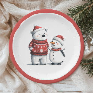 Rode Winter Beer & Sneeuwmannen Winter Wonderlan Papieren Bordje