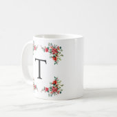 Rode Winter Bloemen Monogram Koffiemok (Voorkant links)