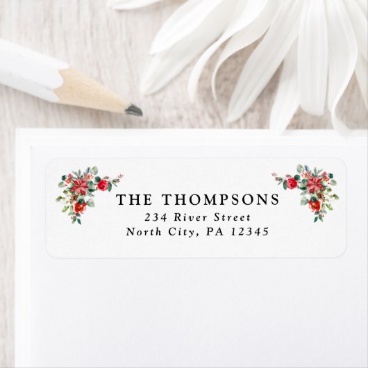 Rode Winter Bloemen Vakantie Retour Adres Label (Insitu)